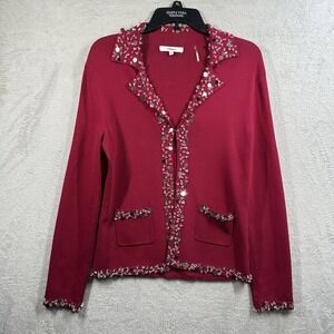 Vertigo Paris Women's Cardigan Size L Red Beaded Embellished Elegant